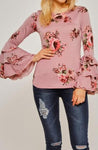 Ava Floral Ruffle Sleeve Top (Mauve)