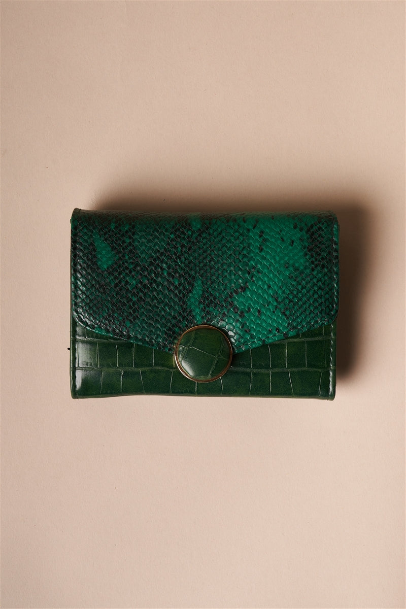 Green with Envy Faux Snake Skin Trifold Wallet