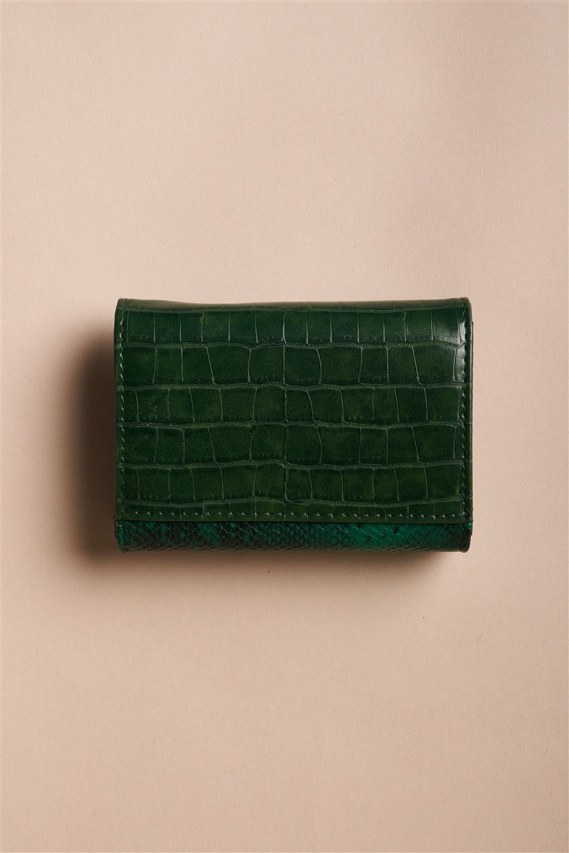 Green with Envy Faux Snake Skin Trifold Wallet