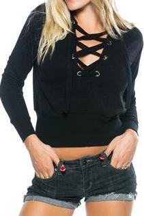 Lace Up Cropped Sweater