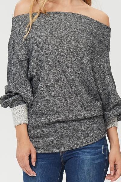 Gray Marled Off the Shoulder Sweater