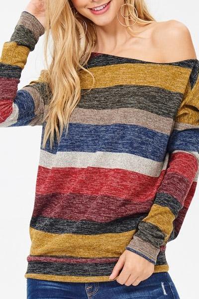Marled Stripe Off the Shoulder Sweater