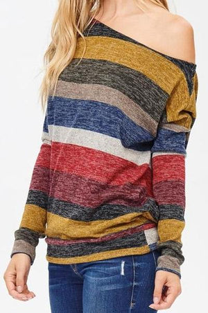 Marled Stripe Off the Shoulder Sweater