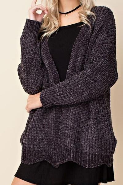 Premium Chenille Charcoal Cardigan Sweater
