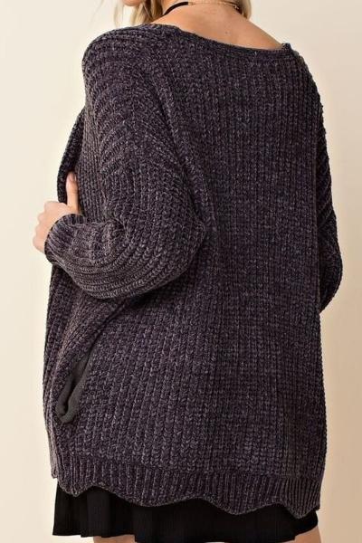 Premium Chenille Charcoal Cardigan Sweater