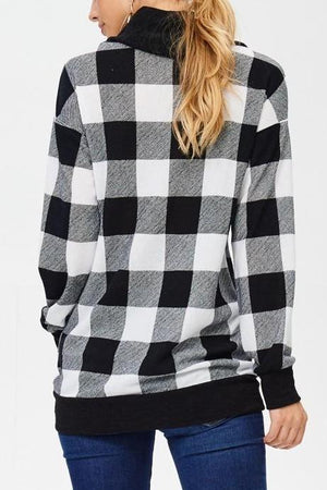 Buffalo Plaid Check Cowl Sweater (White)