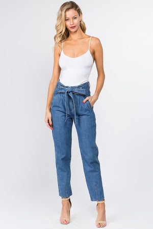 Zara High waisted paper bag Jeans Light wash Ruched sz 4 | eBay
