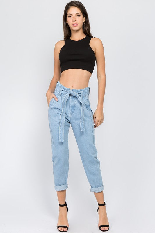 Super High Waisted Mom Paper Bag Jeans (Light Wash) – Luxe Label