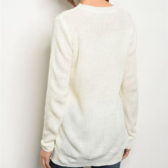 Front Lace-Up Cozy Sweater