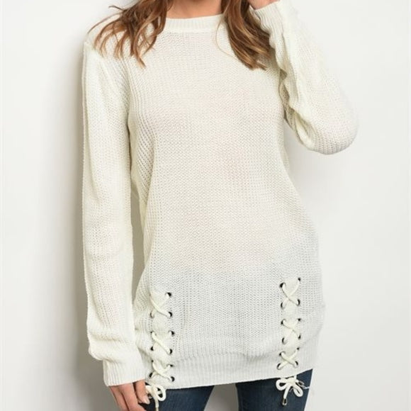 Front Lace-Up Cozy Sweater