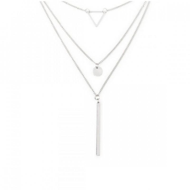 Jolie Lariat Pendant Drop Layer Necklace (Silver)