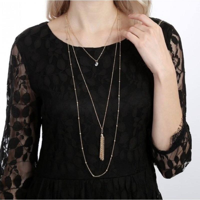 Perfect Trio Layered Tassel Necklace (Gold)