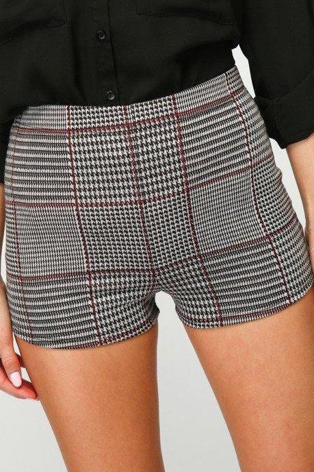 Plaid High-Waisted Mini Shorts