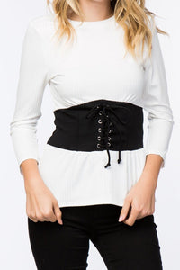 Ribbed Corset Lace-Up Top (White)