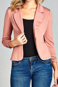 Button Stretch Knit Blazer (Blush)