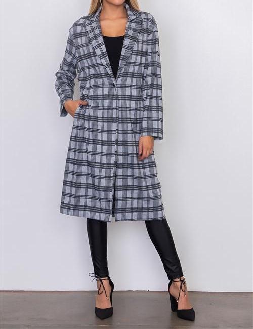 Quinn Gray Plaid Tailored Long Jacket