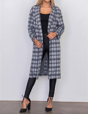Quinn Gray Plaid Tailored Long Jacket