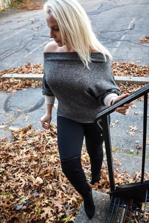 Gray Marled Off the Shoulder Sweater