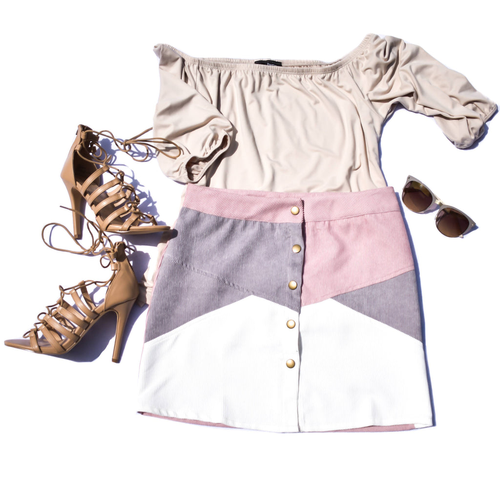 Color Block Button Corduroy Mini Skirt (Pink)