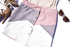 Color Block Button Corduroy Mini Skirt (Pink)